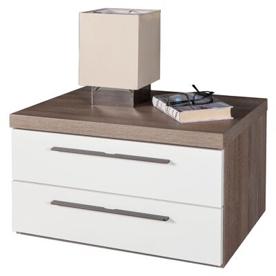 COMPOSAD | Bedside table from the MOMENTI line with 2 drawers, Bedroom bedside table, (WxHxD) 60x37,20x45 cm, Sonoma oak and lacquered white, Made in Italy