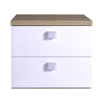 COMPOSAD | Bedside table from the GLOBO line with 2 drawers, White bedroom bedside table, (WxHxD) 49.20x43.50x40 cm, Honey oak and lacquered white, Made in Italy