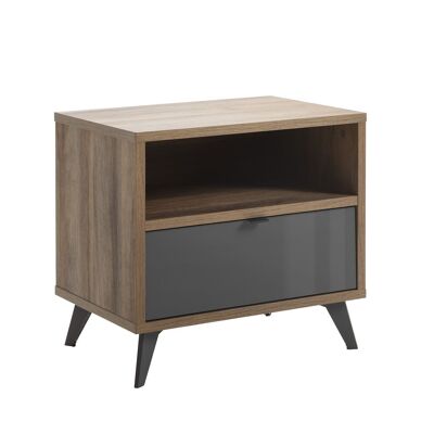 COMPOSAD | Bedside table from the INFINITO Line with 1 Drawer and 1 Compartment, Elegant and Modern, Bedroom, (WxHxD) 59.6x55.5x40.5 cm, Lacquered Titanium Gray and Brera Walnut, Made in Italy