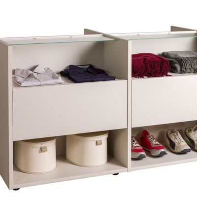 COMPOSAD | Dresser for walk-in wardrobe with glass top and 2 drawers, (WxHxD) 137.60x82.50x68.30 cm, Grey, Made in Italy