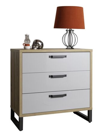 COMPOSADE | Commode de la ligne LAFABRICA avec 3 tiroirs, commode pour chambre et chambre à coucher, (LxHxP) 88,90x91,60x45 cm, coloris Chêne Miel et Gris Laqué, Made in Italy 2