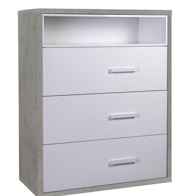 COMPOSAD | Chest of drawers from the MIPIACE line with 3 drawers and 1 compartment, Bedroom and bedroom chest of drawers, (WxHxD) 89.90x113.10x40 cm, Cement and lacquered white colour, Made in Italy