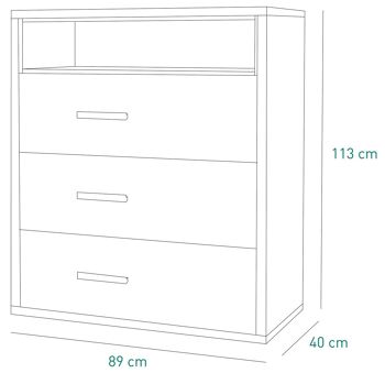 COMPOSADE | Commode de la ligne MIPIACE avec 3 tiroirs et 1 compartiment, Commode pour chambre et chambre à coucher, (LxHxP) 89,90x113,10x40 cm, Coloris ciment et blanc laqué, Fabriqué en Italie 6