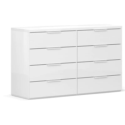 COMPOSAD | Chest of drawers with 8 drawers, Bedroom chest of drawers, (WxHxD) 136.10x82.60x44.30 cm, Lacquered white colour, Made in Italy