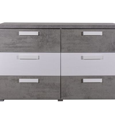 COMPOSAD | Chest of drawers from the ADOR'A Line with 6 Drawers, Bedroom Chest of Drawers, Chest of Drawers, (WxHxD) 135.40x85x46.50 cm, Cement Gray and White Colour, Made in Italy