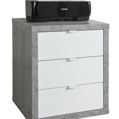 COMPOSAD | Chest of drawers from the PRATICO Line with 3 drawers, Office Desk Chest of Drawers, (WxHxD) 55x65.50x45.20 cm, Cement and Lacquered White colour, Made in Italy