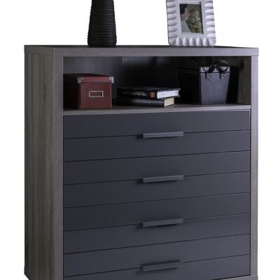 COMPOSAD | Chest of drawers with 4 drawers and 1 compartment, Bedroom chest of drawers, (WxHxD) 97x115,10x50 cm, Oak and lacquered gray colour, Made in Italy