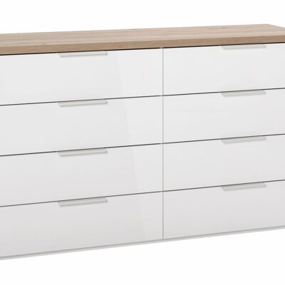 COMPOSAD | Chest of drawers from the MUNDI Line with 8 Drawers, White Bedroom Chest of Drawers, (WxHxD) 136.30x82.60x44.40 cm, Color Oak Honey and Lacquered White, Made in Italy