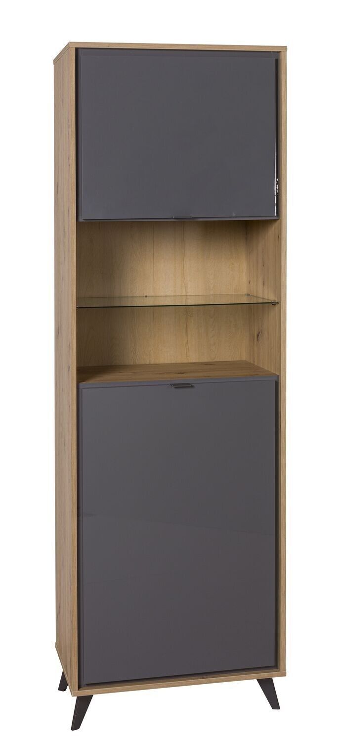 COMPOSAD | Säulenschrank aus der CORNICE-Linie mit 2 Türen und 2 Fächern, Wohnzimmer-Sideboard, (BxHxT) 65,6x200x40,7 cm, Honigeiche und Titangrau, Hergestellt in Italien