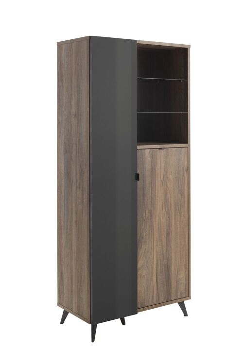 COMPOSAD | Mobile Colonna della Linea INFINITO con 2 Ante e 3 Vani, Credenza, Mobile Soggiorno, (LxAxP) 83,1x190x42,9 cm, Grigio Titanio Laccato e Noce Brera, Made in Italy