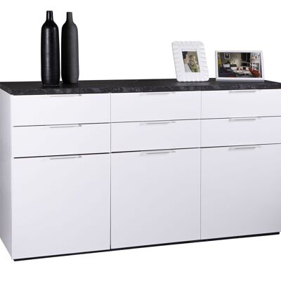 COMPOSAD | Credenza della Linea MUNDI con 6 Cassetti e 3 Ante, Madia, Mobile Ingresso, (LxAxP) 179,20x102,30x50 cm, Colore Marmo Zebra e Bianco Laccato, Soggiorno, Ingresso, Made in Italy