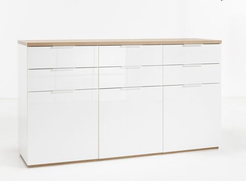 COMPOSAD | Credenza della Linea MUNDI con 6 Cassetti e 3 Ante, Madia, Mobile Ingresso, (LxAxP) 179,20x102,30x50 cm, Colore Rovere e Bianco Laccato, Soggiorno, Ingresso, Made in Italy