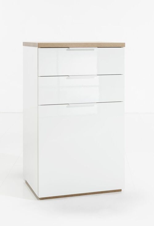 COMPOSAD | Credenza della Linea MUNDI 2 Cassetti e 1 Anta, Mobile Salvaspazio Ingresso, Armadietto Salvaspazio, (LxAxP) 60x102,30x50 cm, Colore Rovere e Bianco Laccato, Made in Italy