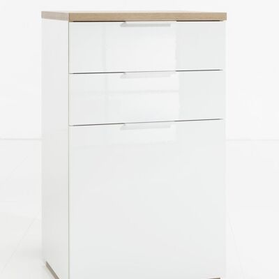 COMPOSAD | Credenza della Linea MUNDI 2 Cassetti e 1 Anta, Mobile Salvaspazio Ingresso, Armadietto Salvaspazio, (LxAxP) 60x102,30x50 cm, Colore Rovere e Bianco Laccato, Made in Italy