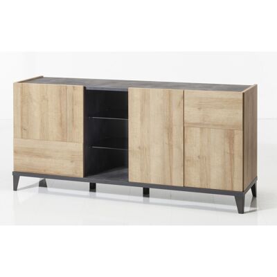 COMPOSAD | Madia della Linea VITTORIA con 3 Ante 1 Vano e 2 Ripiani, Credenza Soggiorno, Madia Moderna, Mobile Ingresso, (LxAxP) 180x84x45 cm, Colore Rovere e Grigio Tadao, Made in Italy