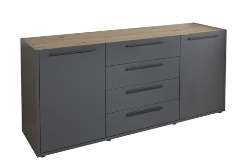 COMPOSAD | Madia della linea RISERVA con 2 Ante e 4 Cassetti, Mobile Contenitore, Soggiorno, Ingresso, (LxAxP) 172.7x81x44.4 cm, Rovere Oak Miele e Grigio Titanio, Made in Italy