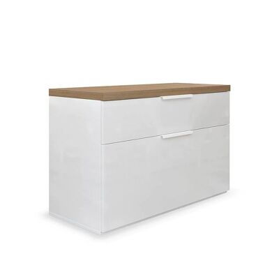 COMPOSAD | Schuhregal mit 1 Schublade und 1 Klappe, mobile Bank, Container, für den Eingang, (BxHxT) 82.3x53x35.2 cm, Farbe Weißlack und Honigeiche, hergestellt in Italien