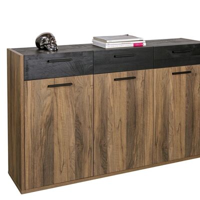 COMPOSAD | Chest of drawers from the DAVINCI BRERA Line with 3 Drawers and 3 Doors, File Cabinet, Office, (WxHxD) 143.6x88.9x34.9 cm, Brera Walnut and Chalet Black, Made in Italy