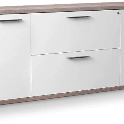 COMPOSAD | Base Multiuso con 2 Ante e 2 Cassetti con Serratura, Mobile Archivio, Portadocumenti, Ufficio, Soggiorno, (LxAxP) 180x74.3x45 cm, Bianco Laccato e Rovere Sonoma, Made in Italy