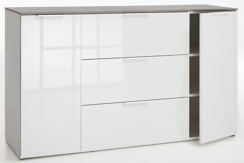 COMPOSAD | Mobile Contenitore della Linea GALAVERNA con 3 Cassetti e 2 Ante, Mobile Ingresso Archivio, Madia Bianca, (LxAxP) 159,9x93,5x45 cm, Cemento e Bianco Laccato, Made in Italy