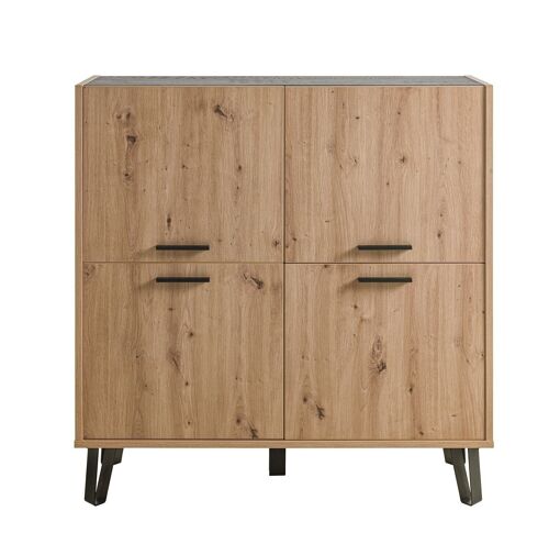 COMPOSAD | Madia della Linea VITRUVIA con 4 Ante, Madia Soggiorno, Credenza Soggiorno Moderna, (LxAxP) 122,80x124,60x40,50 cm, Colore Rovere Oak Miele e Nero Chalet, Made in Italy