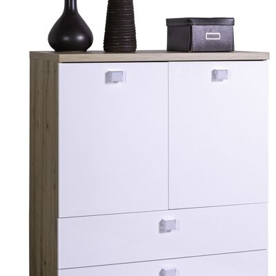 COMPOSAD | Mobile Contenitore della Linea GLOBO con 2 Cassetti e 2 Ante, Mobile Cameretta, Cassettiera, (LxAxP) 88,80x101,50x44,40 cm, Colore Rovere Miele e Bianco laccato, Made in Italy