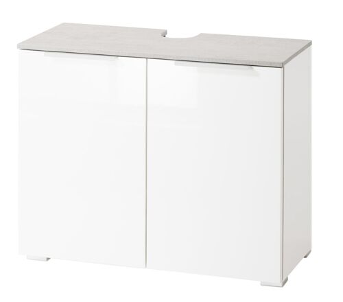 COMPOSAD | Mobiletto della Linea GALAVERNA con 2 Ante, Mobile Sottolavabo per Bagno Salvaspazio, Armadietto Bagno, (LxAxP) 70x58,10x35 cm, Colore Cemento e Bianco Laccato, Made in Italy