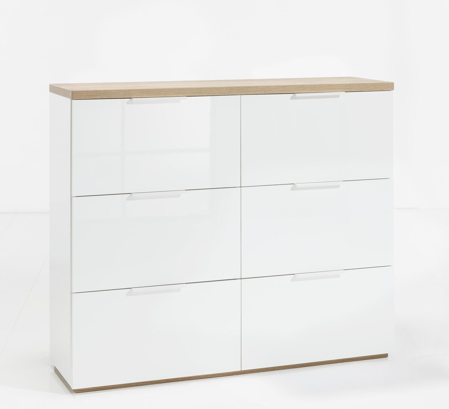 COMPOSADO | Zapatero de la línea MUNDI con 6 solapas, zapatero móvil, zapatero de entrada, aparador, (AnxAlxPr) 120x102,30x35 cm, roble y lacado blanco, Made in Italy