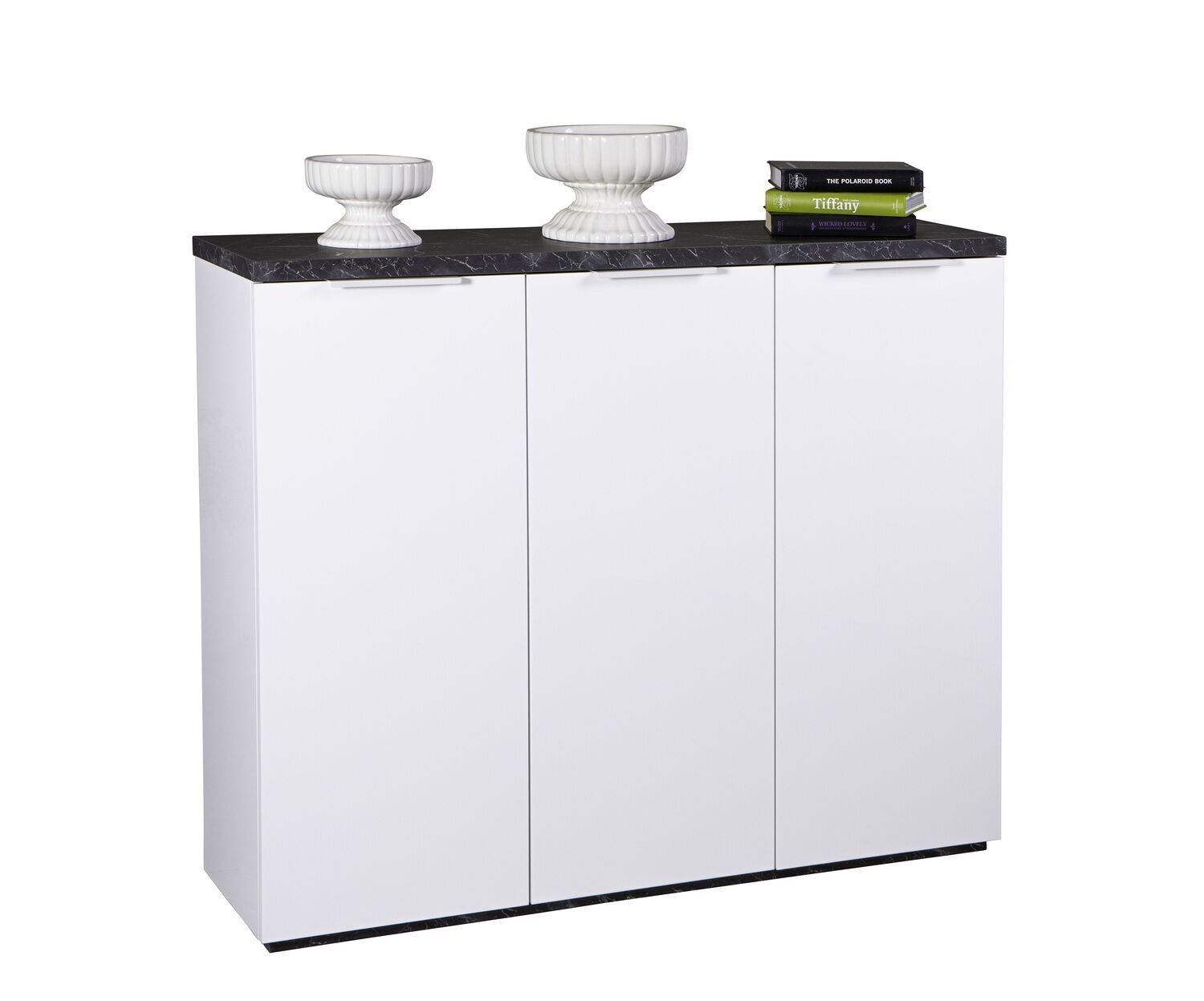 COMPOSADO | Zapatero de la Línea MUNDI con 3 Puertas, Zapatero de Entrada, Zapatero Blanco, (AnxAlxPr) 120x102,30x35 cm, Mármol Cebra y Lacado Color Blanco, Made in Italy