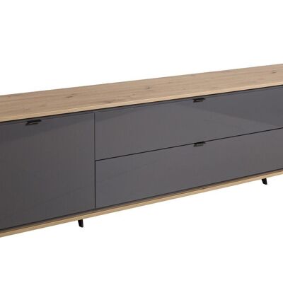 COMPOSAD | Mobile Porta TV della Linea CORNICE con 2 Ante e 2 Cassetti, Madia, Mobile Soggiorno, Moderno, (LxAxP) 242x63,4x40,7 cm, Rovere Oak Mielato e Grigio Titanio, Made in Italy