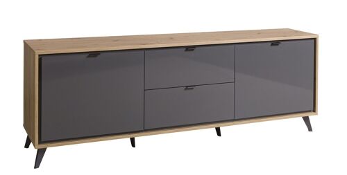 COMPOSAD | Mobile Porta TV della Linea CORNICE con 2 Ante e 2 Ribalte, Madia, Mobile Soggiorno, Moderno, (LxAxP) 182.8x63.4x40.7 cm, Rovere Oak Miele e Grigio Titanio, Made in Italy