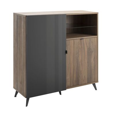COMPOSAD | Sideboard of the INFINITO Line with 2 Doors and 1 Compartment with LEDs, Modern Living Room Cabinet, Sideboard, Storage Unit, (WxHxD) 120.4x121.1x42.9, Brera Walnut and Titanium Grey, Made in Italy