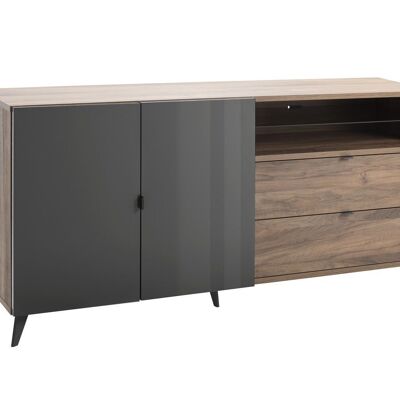 COMPOSAD | Sideboard of the INFINITO line with 2 Doors, 2 Drawers and 1 Compartment with LED Light, Modern Sideboard, Living Room Cabinet, Sideboard, (WxHxD) 179.2x85x42.9 cm, Brera Walnut and Titanium Grey, Made in Italy