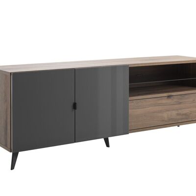 COMPOSAD | TV cabinet from the INFINITO Line with 2 Doors, 1 Drawer and 1 Compartment, Multipurpose Base, (WxHxD) 179.2x64.6x42.9 cm, Lacquered Titanium Gray and Brera Walnut, Made in Italy