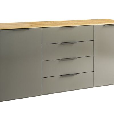 COMPOSAD | Sideboard from the GALAVERNA Line with 2 Doors and 4 Drawers, Modern Multipurpose Furniture, Living Room or Entrance, (WxHxD) 187x83x35 cm, Lacquered Titanium Grey, Honey Oak, Made in Italy
