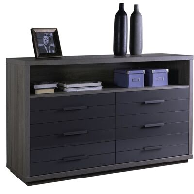 COMPOSAD | Storage unit with 6 drawers and 1 compartment, living room cabinet, entrance sideboard, chest of drawers, (WxHxD) 150x95,10x50 cm, oak and lacquered gray colour, Made in Italy