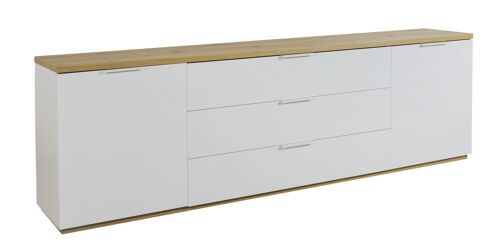COMPOSAD | Mobile Porta TV della Linea MUNDI con 2 Ante e 3 Cassetti, Madia, Mobile Soggiorno, (LxAxP) 240x73,4x40,5 cm, Rovere Oak Mielato e Bianco Laccato, Made in Italy