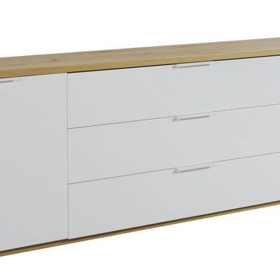 COMPOSAD | TV Cabinet from the MUNDI Line with 2 Doors and 3 Drawers, Sideboard, Living Room Cabinet, (WxHxD) 240x73.4x40.5 cm, Honey Oak and Lacquered White, Made in Italy