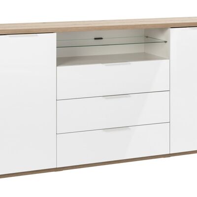 COMPOSAD | Sideboard from the MUNDI Line with 3 Drawers, 2 Doors and 1 Compartment, Living Room Sideboard, Kitchen Sideboard, (WxHxD) 180x96x40.50 cm, Honey Oak and Lacquered White Colour, Made in Italy