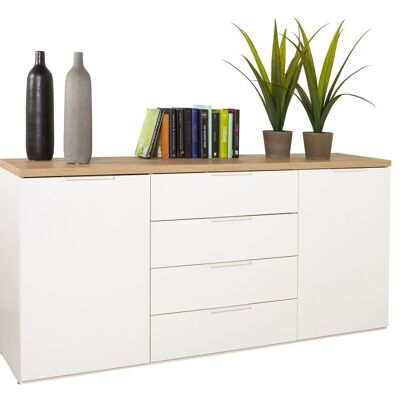 COMPOSAD | Aufbewahrungseinheit aus der MUNDI-Linie mit 2 Türen und 4 Schubladen, Schuhregal für den Eingangsbereich, Sideboard, (BxHxT) 170,90 x 82,60 x 44,40 cm, Honigeiche und weiß lackiert, hergestellt in Italien