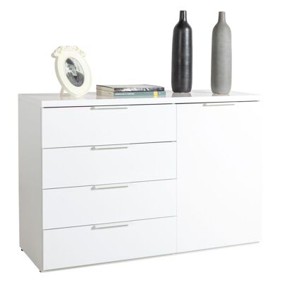 COMPOSAD | Chest of drawers from the MUNDI line with 4 drawers and 1 door, White bedroom chest of drawers, (WxHxD) 120x82.60x44.40 cm, Lacquered white colour, Made in Italy