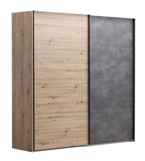 COMPOSAD | Armadio della Linea SYSTEMA, Armadio a 2 Ante Scorrevoli, Camera da Letto, (LxAxP) 200x223x67 cm, Rovere Oak Miele e Grigio Tadao, Made in Italy