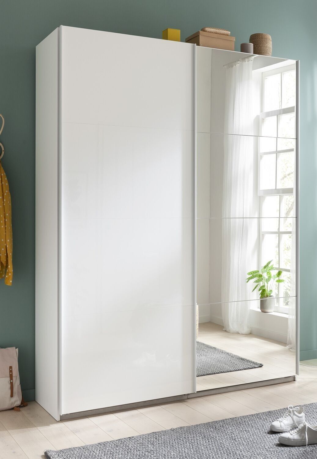 COMPOSAD | Armadio della Linea SYSTEMA, Armadio a 2 Ante Scorrevoli con Ante a Specchio, Camera da letto, (LxAxP) 150x223x67 cm, Bianco laccato, Made in Italy