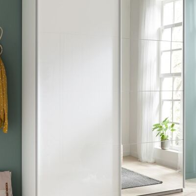 COMPOSAD | Kleiderschrank aus der SYSTEMA-Linie, Kleiderschrank mit 2 Schiebetüren mit Spiegeltüren, Schlafzimmer, (BxHxT) 150x223x67 cm, weiß lackiert, hergestellt in Italien
