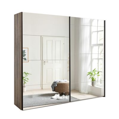 COMPOSADO | Armario de la línea INFINITO con 2 puertas correderas de espejo, armario moderno y elegante, dormitorio, (AnxAlxPr) 250x223x67 cm, color nogal Brera, Made in Italy