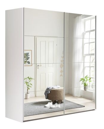 COMPOSADE | Armoire de la Ligne SYSTEMA, Armoire avec 2 Portes Coulissantes avec Portes Miroir, Chambre à Coucher, (LxHxP) 200x223x67 cm, Couleur Blanc, Fabriquée en Italie 1