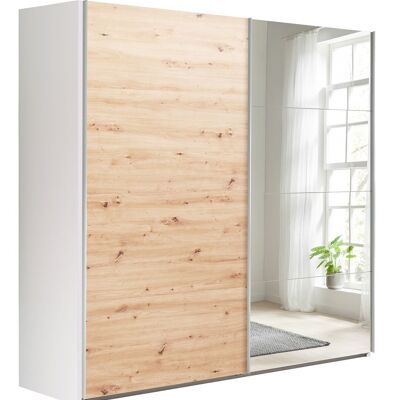 COMPOSAD | Wardrobe from the SYSTEMA Line, Wardrobe with 2 Sliding Doors with Mirror Doors, Bedroom, (WxHxD) 250x223x67 cm, Color White and Honey Oak Oak, Made in Italy