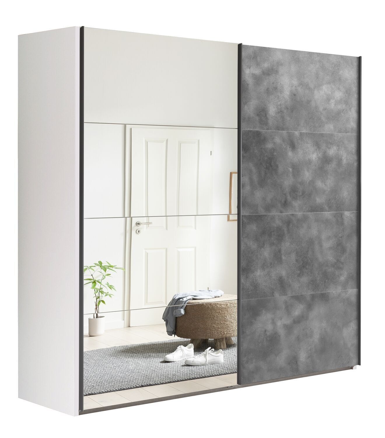 COMPOSAD | Armadio della Linea SYSTEMA, Armadio a 2 Ante Scorrevoli con Ante a Specchio, Camera da letto, (LxAxP) 250x223x67 cm, Colore Bianco e Grigio Tadao, Made in Italy