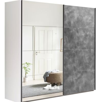 COMPOSAD | Wardrobe from the SYSTEMA Line, Wardrobe with 2 Sliding Doors with Mirror Doors, Bedroom, (WxHxD) 250x223x67 cm, White and Tadao Grey, Made in Italy