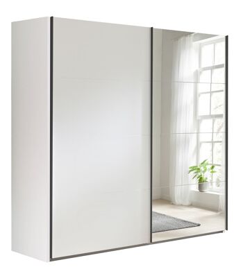 COMPOSADE | Armoire de la Ligne SYSTEMA, Armoire avec 2 Portes Coulissantes, Armoire à Portes Miroir, (LxHxP) 250x223x67 cm, Plateau Blanc Mat, Fabriquée en Italie